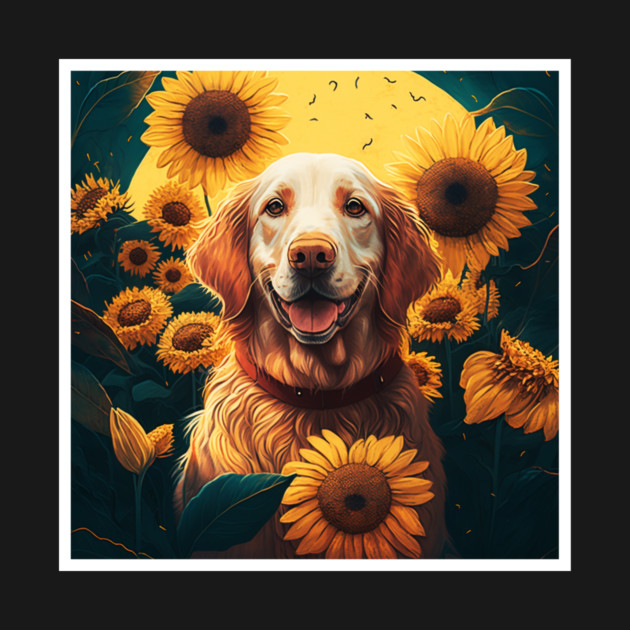 Golden Retriever Dog, Surrounded by Sunflowers, Dog Lover by logiamerch