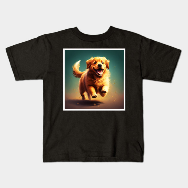 Playful Golden Retriever Dog, Dog Lover Kids T-Shirt by logiamerch