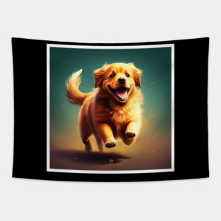 Playful Golden Retriever Dog, Dog Lover Tapestry