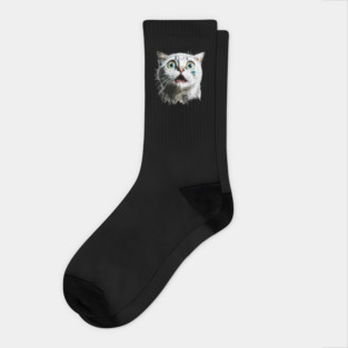 Funny Scared Cat Face, Cat Lover, Scaredy Cat Socks