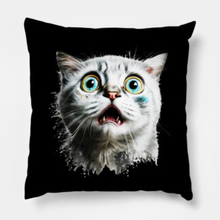 Funny Scared Cat Face, Cat Lover, Scaredy Cat Pillow