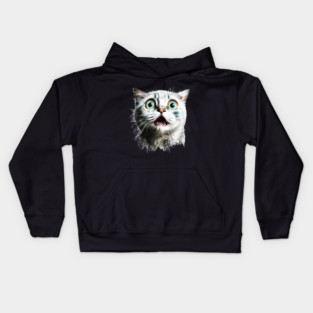 Funny Scared Cat Face, Cat Lover, Scaredy Cat Kids Hoodie