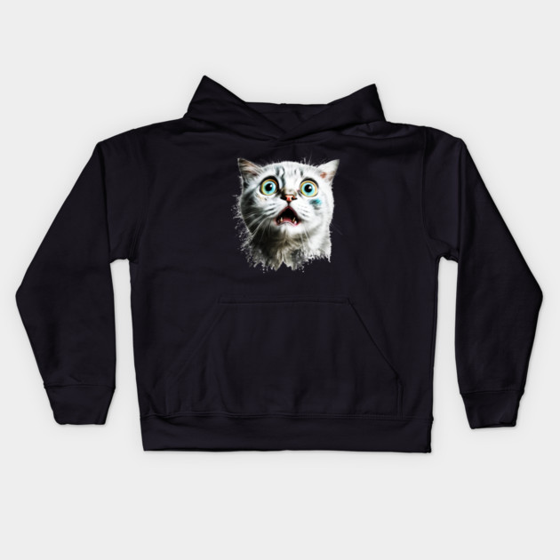 Funny Scared Cat Face, Cat Lover, Scaredy Cat Kids Hoodie by logiamerch