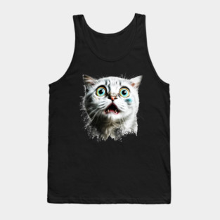 Funny Scared Cat Face, Cat Lover, Scaredy Cat Tank Top
