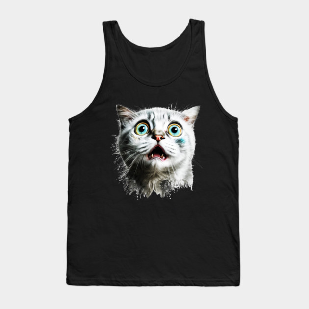 Funny Scared Cat Face, Cat Lover, Scaredy Cat Tank Top by logiamerch