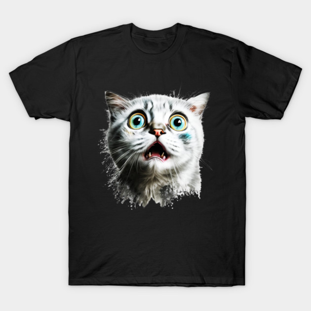Funny Scared Cat Face, Cat Lover, Scaredy Cat T-Shirt by logiamerch