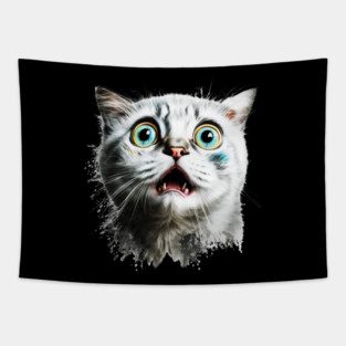 Funny Scared Cat Face, Cat Lover, Scaredy Cat Tapestry