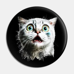 Funny Scared Cat Face, Cat Lover, Scaredy Cat Pin
