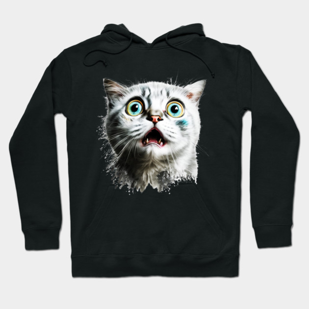 Funny Scared Cat Face, Cat Lover, Scaredy Cat Hoodie by logiamerch