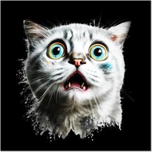 Funny Scared Cat Face, Cat Lover, Scaredy Cat Posters and Art