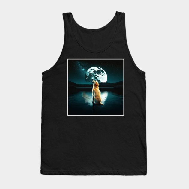 Golden Retriever Dog, Howling, Moon, Night sky Tank Top by logiamerch