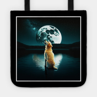 Golden Retriever Dog, Howling, Moon, Night sky Tote