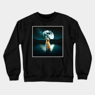 Golden Retriever Dog, Howling, Moon, Night sky Crewneck Sweatshirt
