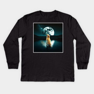 Golden Retriever Dog, Howling, Moon, Night sky Kids Long Sleeve T-Shirt
