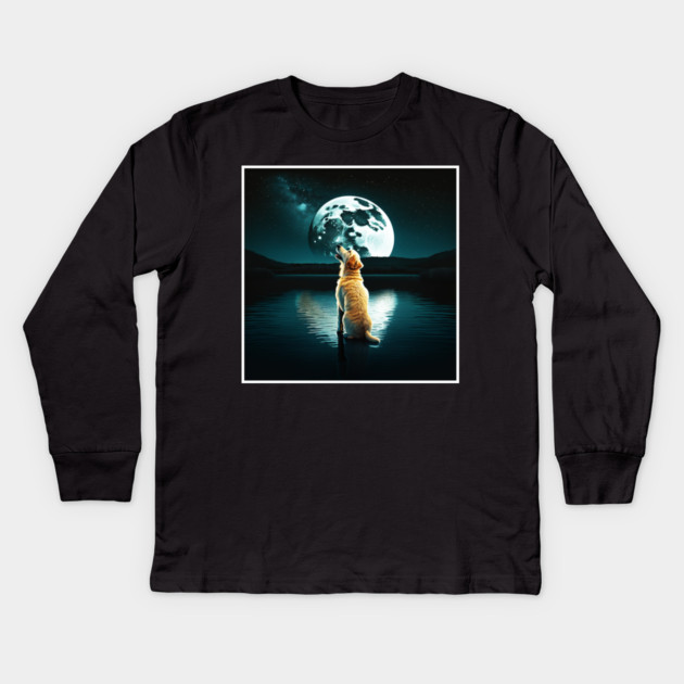 Golden Retriever Dog, Howling, Moon, Night sky Kids Long Sleeve T-Shirt by logiamerch