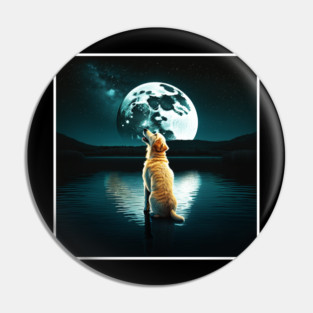 Golden Retriever Dog, Howling, Moon, Night sky Pin