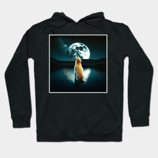 Golden Retriever Dog, Howling, Moon, Night sky Hoodie