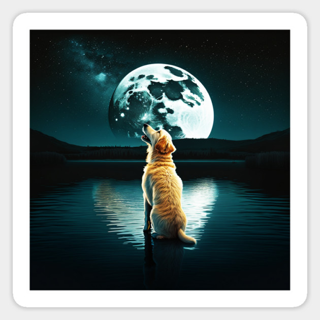 Golden Retriever Dog, Howling, Moon, Night sky Sticker by logiamerch