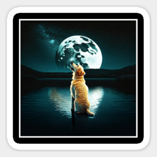 Golden Retriever Dog, Howling, Moon, Night sky Magnet