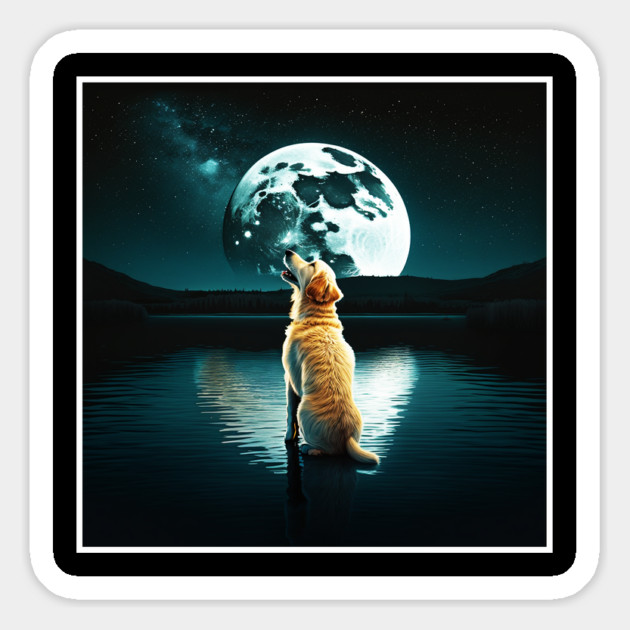 Golden Retriever Dog, Howling, Moon, Night sky Magnet by logiamerch