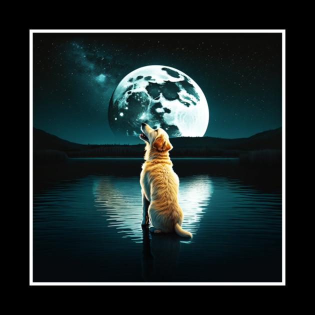 Golden Retriever Dog, Howling, Moon, Night sky by logiamerch