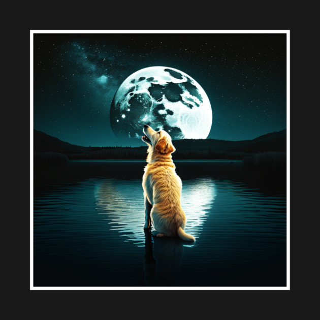 Golden Retriever Dog, Howling, Moon, Night sky by logiamerch