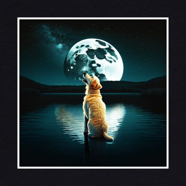 Golden Retriever Dog, Howling, Moon, Night sky by logiamerch