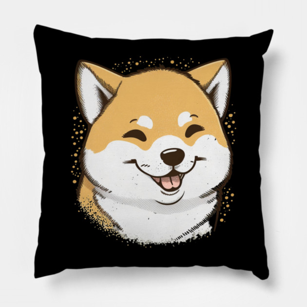 Cute Smiling Shiba Inu Dog, Dog Lover Pillow by logiamerch
