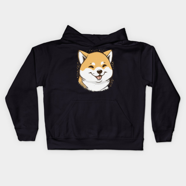 Cute Smiling Shiba Inu Dog, Dog Lover Kids Hoodie by logiamerch