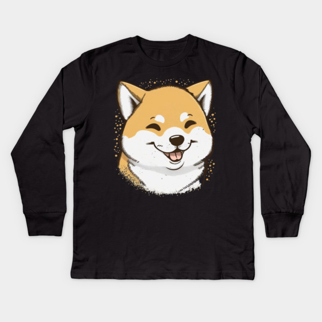 Cute Smiling Shiba Inu Dog, Dog Lover Kids Long Sleeve T-Shirt by logiamerch