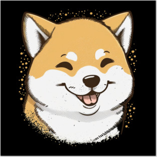Cute Smiling Shiba Inu Dog, Dog Lover Posters and Art