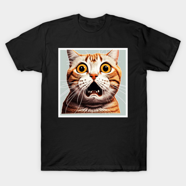 Funny Scared Cat Face, Cat Lover, Scaredy cat T-Shirt by logiamerch