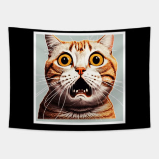 Funny Scared Cat Face, Cat Lover, Scaredy cat Tapestry