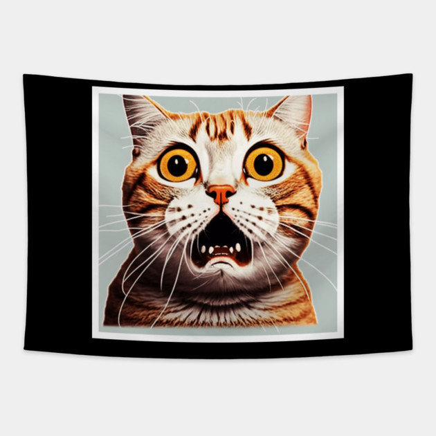Funny Scared Cat Face, Cat Lover, Scaredy cat Tapestry by logiamerch