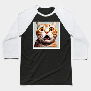 Funny Scared Cat Face, Cat Lover, Scaredy cat Baseball T-Shirt