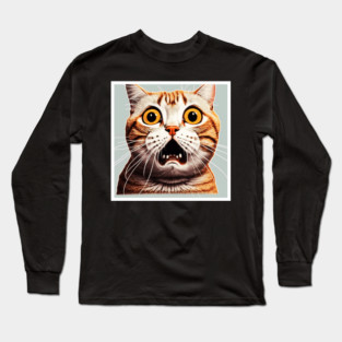 Funny Scared Cat Face, Cat Lover, Scaredy cat Long Sleeve T-Shirt
