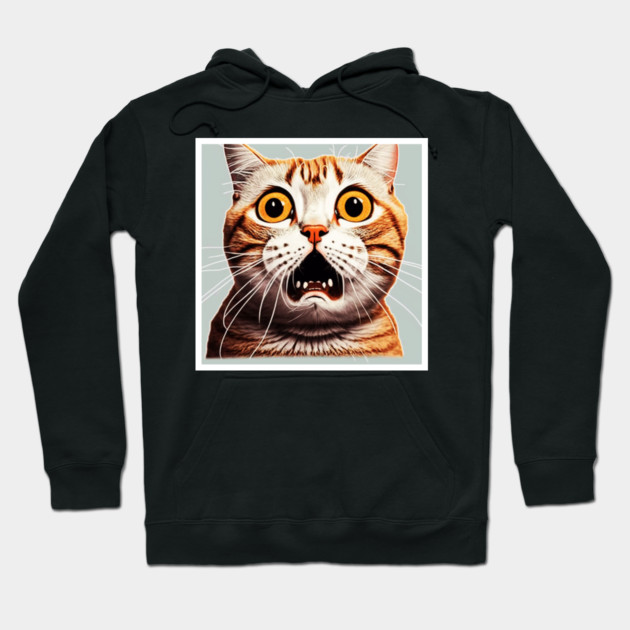 Funny Scared Cat Face, Cat Lover, Scaredy cat Hoodie by logiamerch
