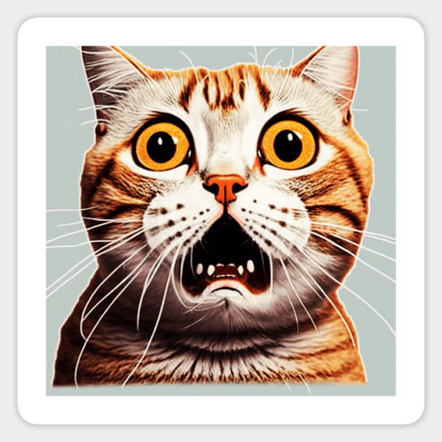 Funny Scared Cat Face, Cat Lover, Scaredy cat Sticker by logiamerch
