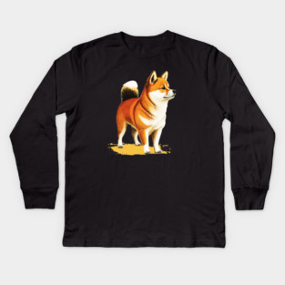 Shiba Inu Dog Illustration, Love Shiba Inu Dogs Kids Long Sleeve T-Shirt