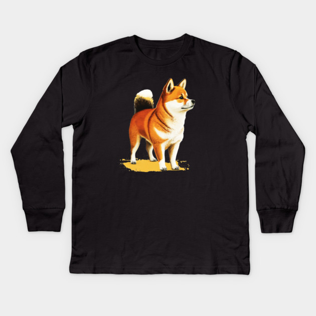 Shiba Inu Dog Illustration, Love Shiba Inu Dogs Kids Long Sleeve T-Shirt by logiamerch