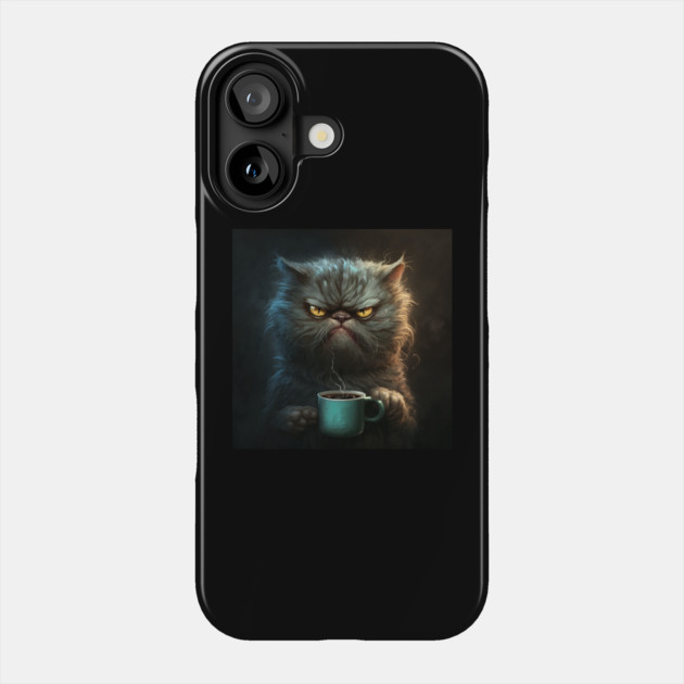 Funny Mean Looking Cat Drinking Coffee, Cat Lover Phone Case by logiamerch
