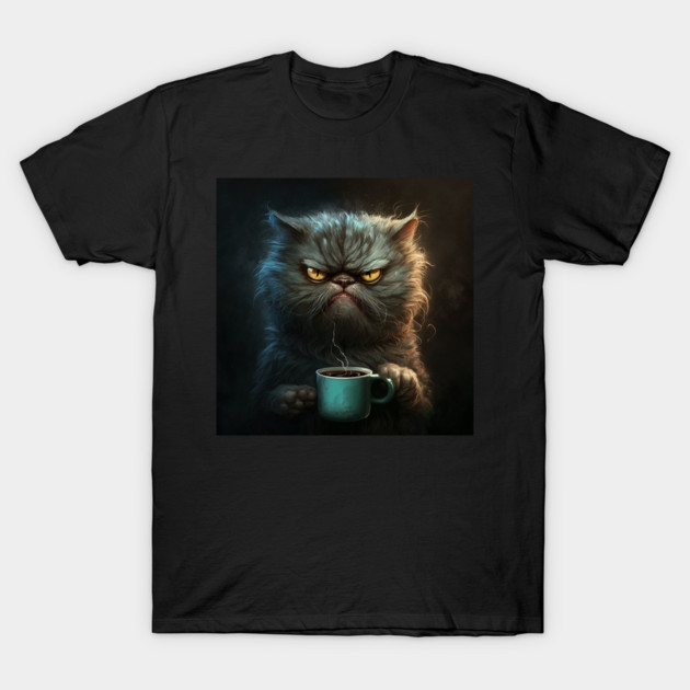 Funny Mean Looking Cat Drinking Coffee, Cat Lover T-Shirt by logiamerch