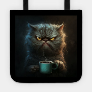 Funny Mean Looking Cat Drinking Coffee, Cat Lover Tote