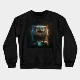 Funny Mean Looking Cat Drinking Coffee, Cat Lover Crewneck Sweatshirt