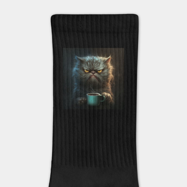 Funny Mean Looking Cat Drinking Coffee, Cat Lover by logiamerch