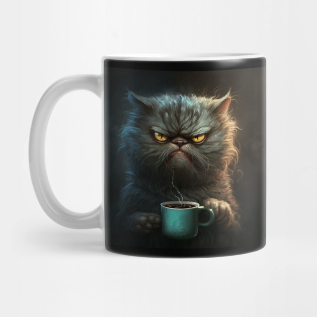 Funny Mean Looking Cat Drinking Coffee, Cat Lover by logiamerch