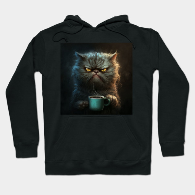 Funny Mean Looking Cat Drinking Coffee, Cat Lover Hoodie by logiamerch
