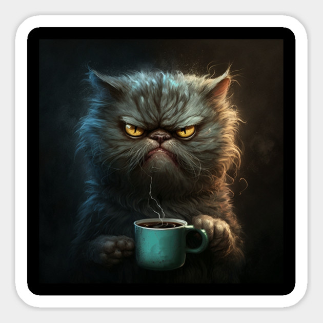 Funny Mean Looking Cat Drinking Coffee, Cat Lover Magnet by logiamerch