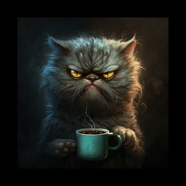 Funny Mean Looking Cat Drinking Coffee, Cat Lover by logiamerch