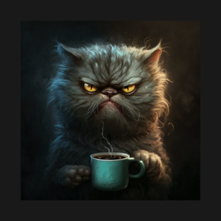 Funny Mean Looking Cat Drinking Coffee, Cat Lover T-Shirt